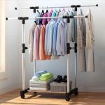 Indoor Double pole  Double Pole Telescopic Heavy Duty Cloth Rack Heavy Duty Rack Organizer Hanger Rack
