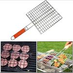 BBQ Grill Net With Handle Steel Outdoor Camping Grill BBQ Mesh Net Tongs Clip Barbecue