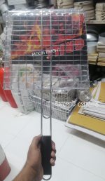 BBQ Grill Net With Handle Steel Outdoor Camping Grill BBQ Mesh Net Tongs Clip Barbecue - Image 3