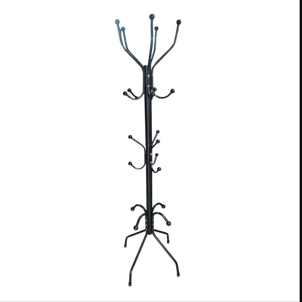 Premium Metal Coat & Hat Stand Rack with Multi Hooks (Black) - Image 2