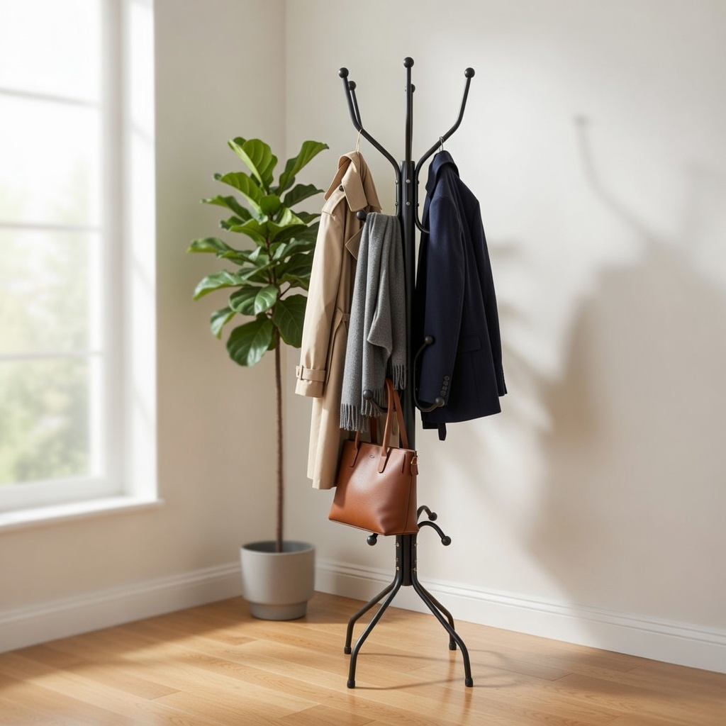Premium Metal Coat & Hat Stand Rack with Multi Hooks (Black) - Image 3