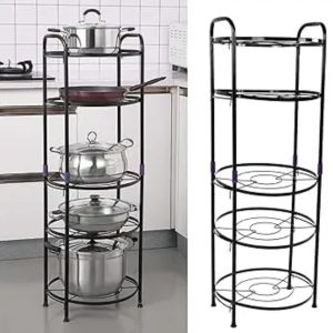 5 Tier Round Iron Kitchen Rack – Pot & Pan Storage Stand