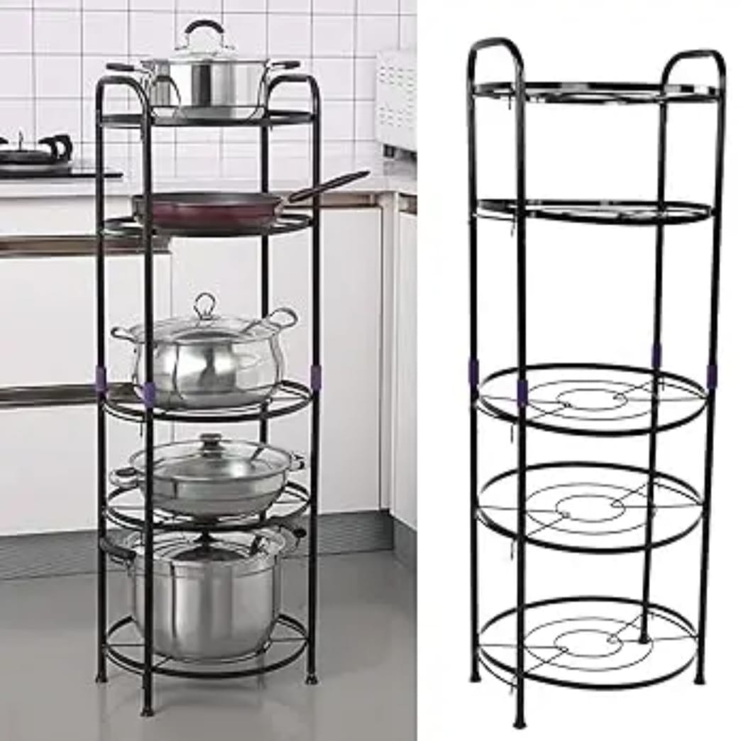 5 Tier Round Iron Kitchen Rack – Pot & Pan Storage Stand