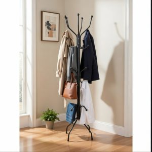 Premium Metal Coat & Hat Stand Rack with Multi Hooks (Black)