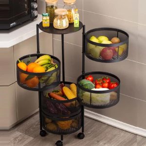 5-Tier Rotating Vegetable & Fruit Storage Rack with Wheels | 360° Movable Kitchen Organizer