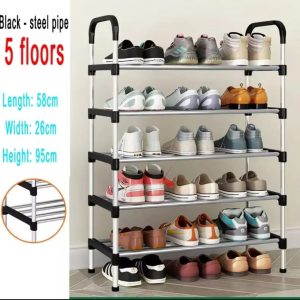 5-Tier Shoe Rack – Black Steel Pipe Shoe Organizer