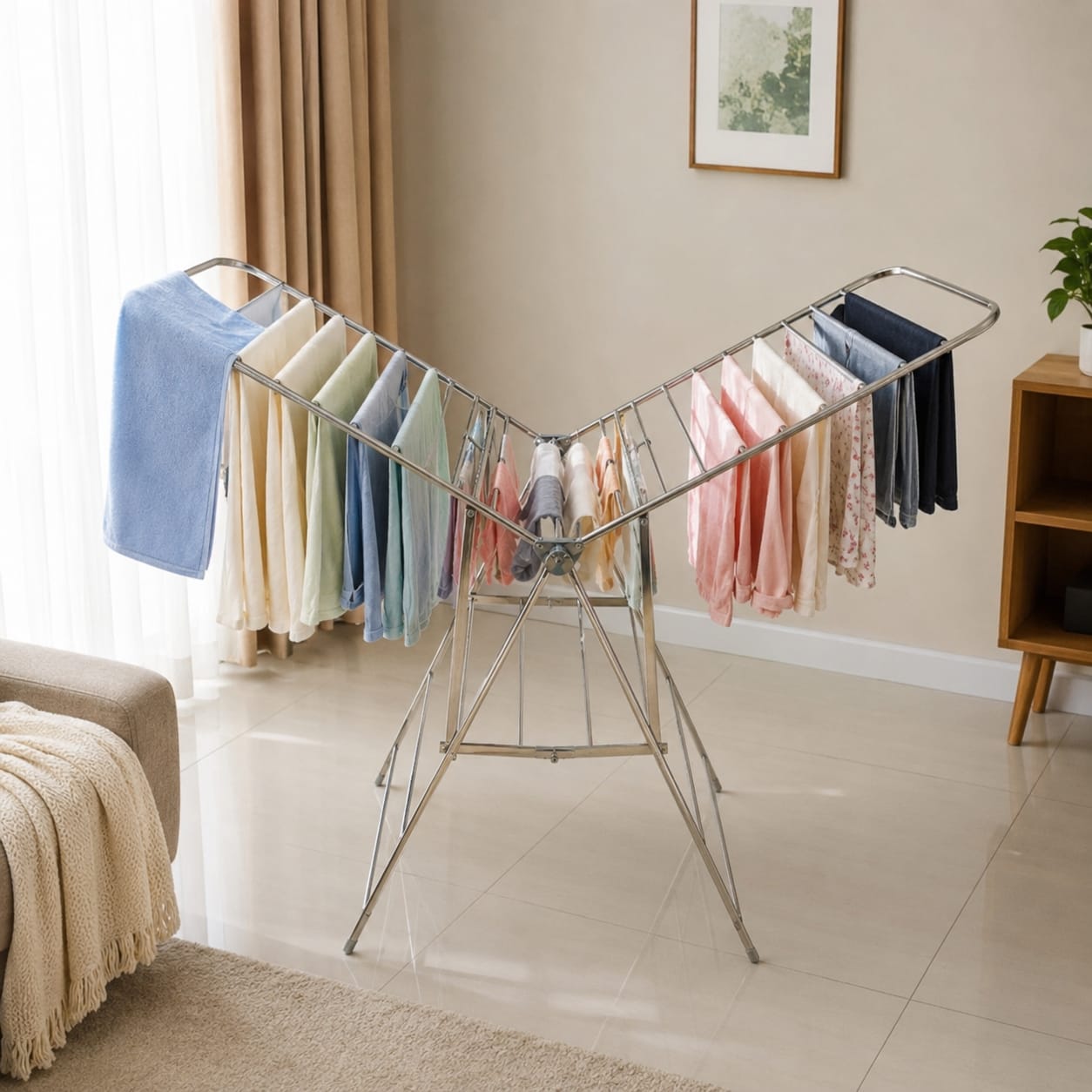 Foldable Stainless Steel Clothes Drying Stand – Heavy Duty Cloth Drying Rack - Image 4