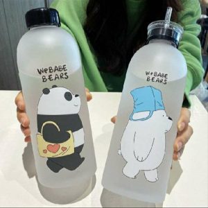 Cute Bear Cartoon Water Bottle with Straw – Portable Reusable Drinking Water Bottle