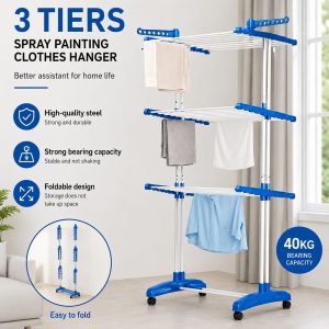 3 Tier Foldable Spray Painting Clothes  Hanger Rack | 40KG Heavy Duty Clothes Hanger