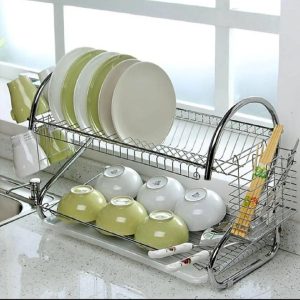 2 Layer Dish Drainer Rack Stainless Steel