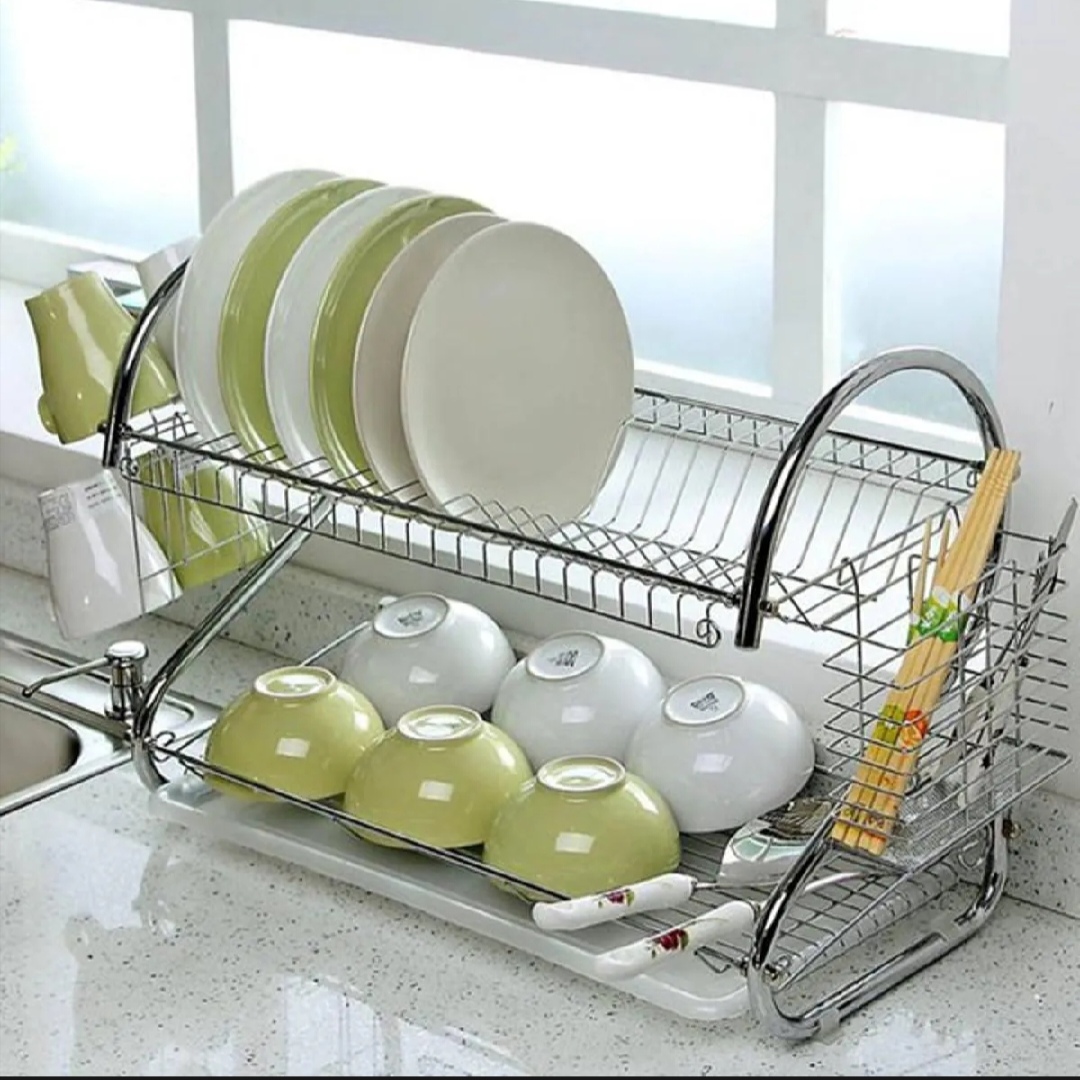2 Layer Dish Drainer Rack Stainless Steel