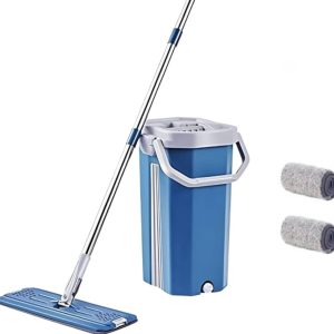 Flat Mop with Bucket Set – Automatic Squeeze, 2 Microfiber Pads