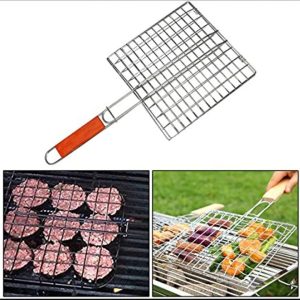 BBQ Grill Net With Handle Steel Outdoor Camping Grill BBQ Mesh Net